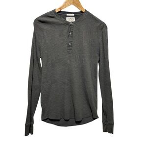 Lucky Brand Mens Henley M Charcoal Waffle Knit Rugged Workwear Utility Cabincore